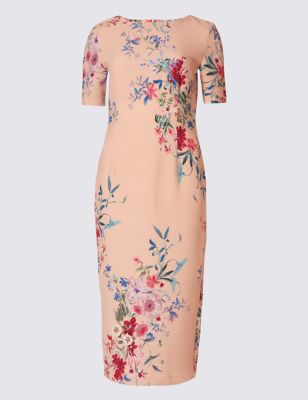 Floral Print Short Sleeve Bodycon Dress